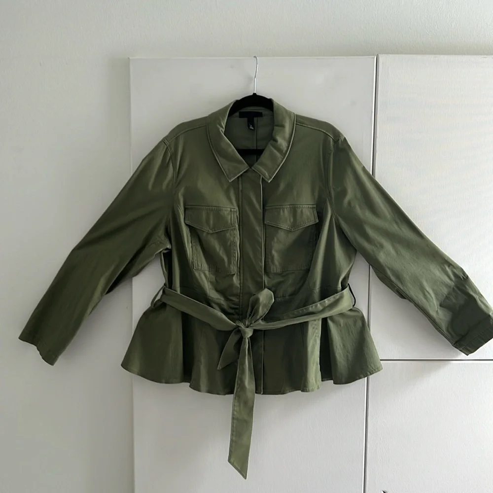 2. Lane Bryant Woman’s Jacket with Peplum waist, zip and snap closure, and belt - Picture 1 of 16